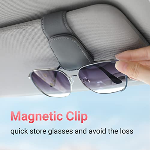 KanSmart Sunglass Holder for Car Visor Sunglasses Clip Magnetic Leather Glasses Eyeglass Holder Auto Interior Accessories Universal for SUV Pickup Truck -Gray - Image 2
