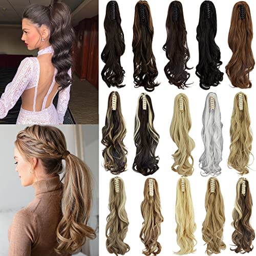 SLLIE Ponytail Extension Claw 18" 20" Curly Wavy Straight Clip in Hairpiece One Piece A Jaw Long Pony Tails for Women - Image 1