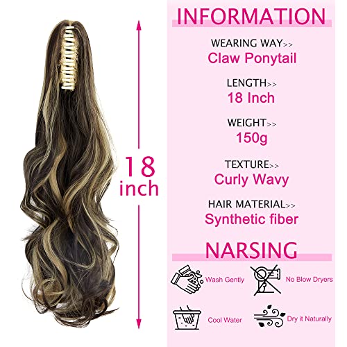 SLLIE Ponytail Extension Claw 18" 20" Curly Wavy Straight Clip in Hairpiece One Piece A Jaw Long Pony Tails for Women - Image 2