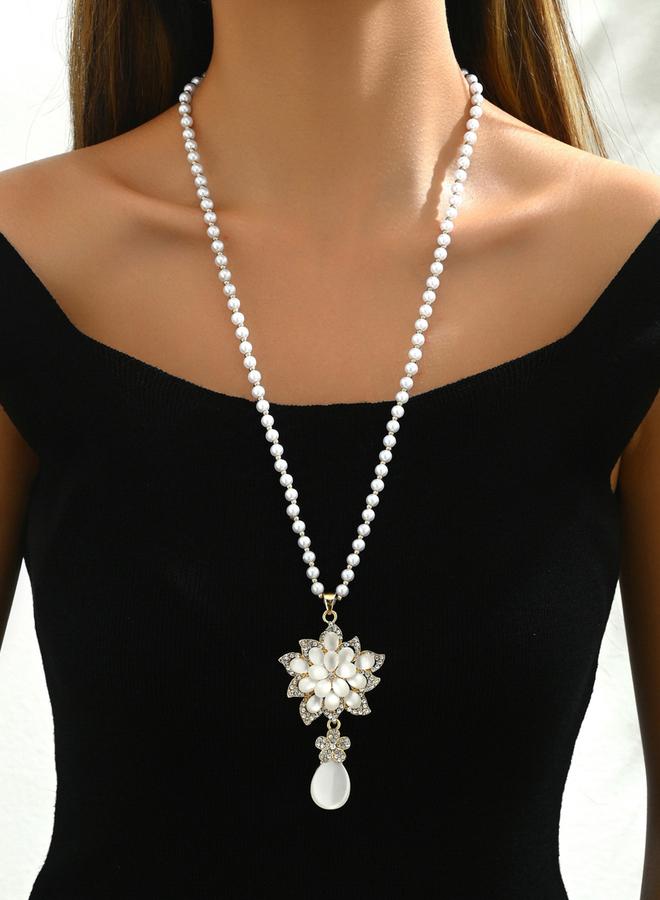 Take Two Embellished Flower Drop Beaded Necklace - Image 1