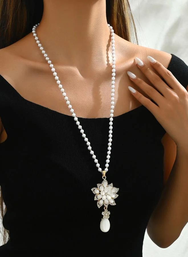 Take Two Take Two Embellished Flower Drop Beaded Necklace