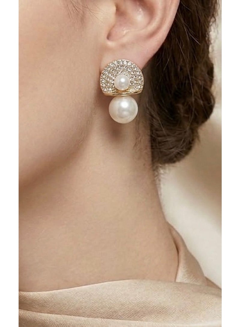 Nevara Luxury French Vintage Earrings Set of 5 Pairs – Faux Pearl & Fired Glass Stud & Dangle Earrings for Parties, Weddings, Evening Events & Daily Elegance - Image 5
