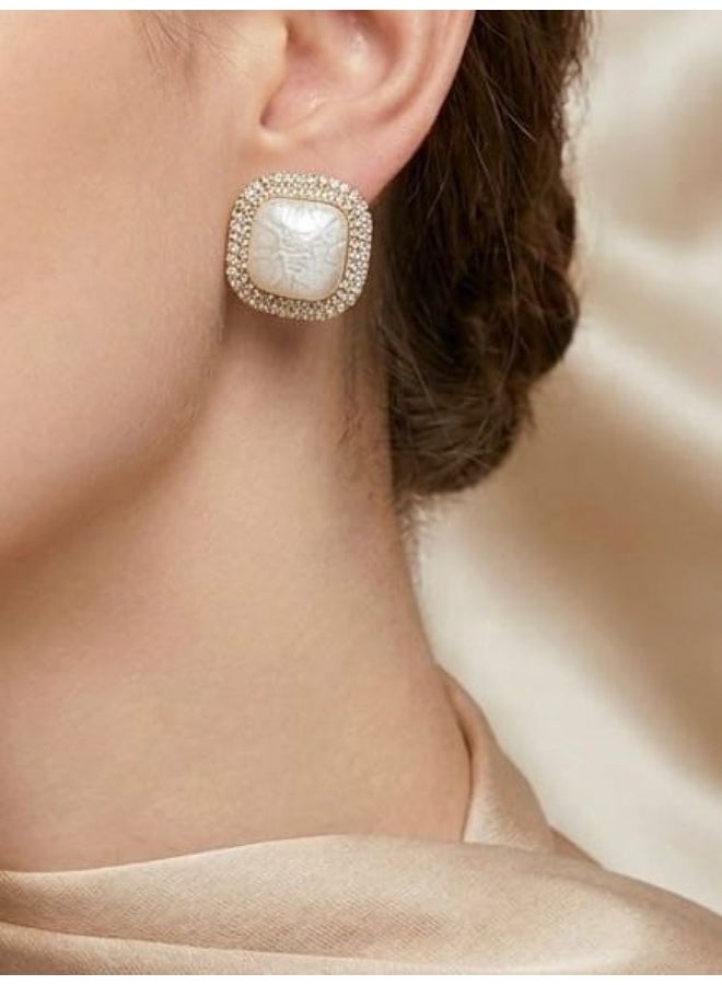 Nevara Luxury French Vintage Earrings Set of 5 Pairs – Faux Pearl & Fired Glass Stud & Dangle Earrings for Parties, Weddings, Evening Events & Daily Elegance - Image 3