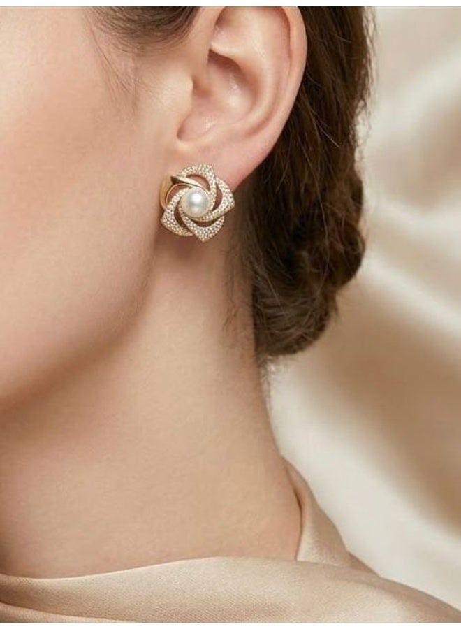 Nevara Luxury French Vintage Earrings Set of 5 Pairs – Faux Pearl & Fired Glass Stud & Dangle Earrings for Parties, Weddings, Evening Events & Daily Elegance - Image 4