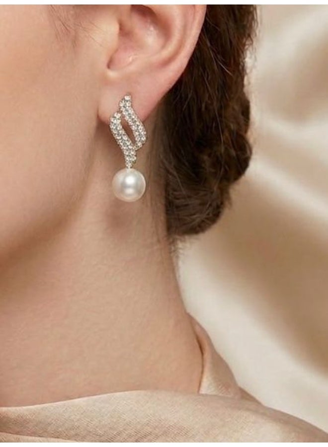 Nevara Luxury French Vintage Earrings Set of 5 Pairs – Faux Pearl & Fired Glass Stud & Dangle Earrings for Parties, Weddings, Evening Events & Daily Elegance - Image 2