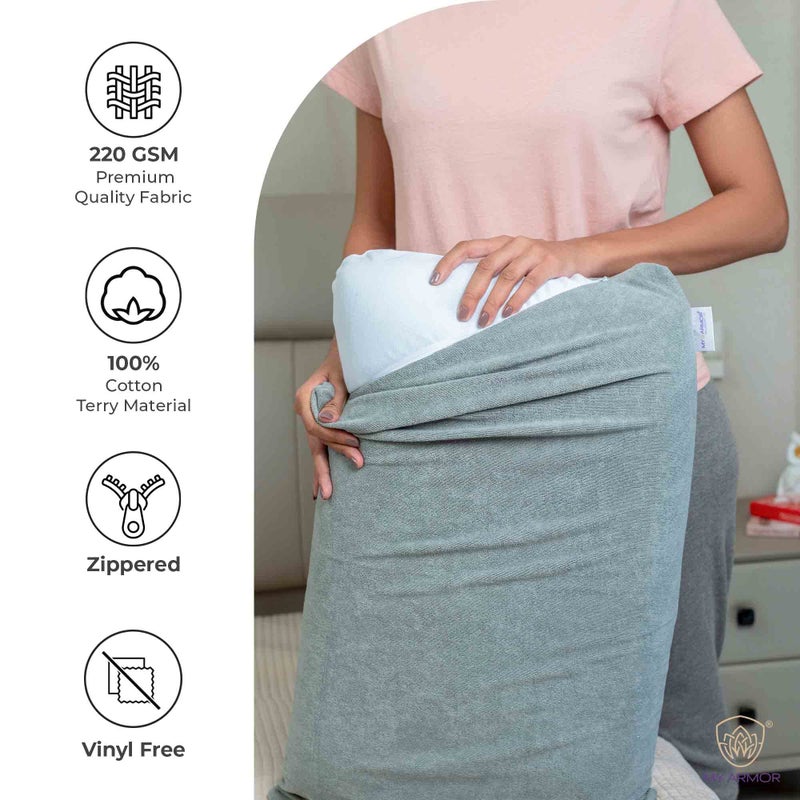 MY ARMOR Waterproof & Dustproof Cotton Terry Pillow Protectors, 220+ GSM Standard Size Pillow Cover, Set of 2, Grey (18" x28") - Image 4