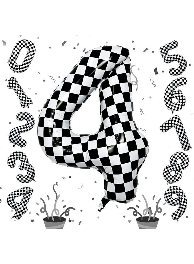 بالون رقمي مربع مقاس 40 بوصة، بالون من رقائق معدنية على شكل سيارة سباق باللونين الأبيض والأسود مع صمام ذاتي الغلق، بالون هيليوم اختياري كبير الحجم لأعياد الميلاد وديكورات حفلات السباق (4) - Image 1