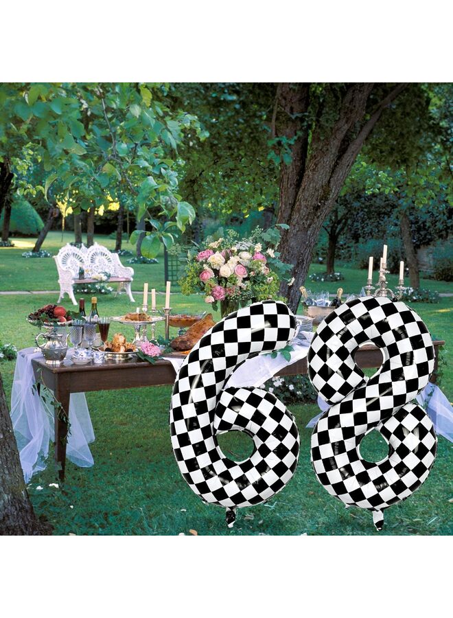 بالون رقمي مربع مقاس 40 بوصة، بالون من رقائق معدنية على شكل سيارة سباق باللونين الأبيض والأسود مع صمام ذاتي الغلق، بالون هيليوم اختياري كبير الحجم لأعياد الميلاد وديكورات حفلات السباق (4) - Image 5