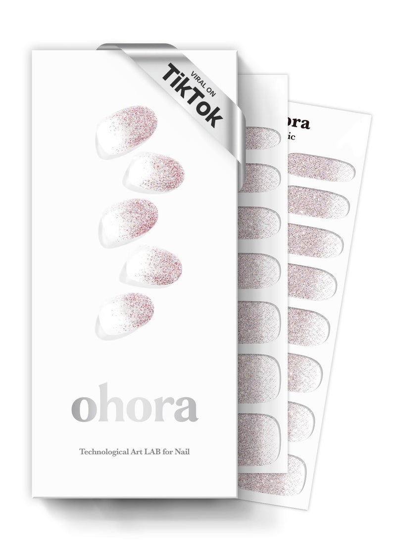 ohora Semi Cured Gel Nail Strips (N Basic Nails no.3) - Nude, Glitter, Works with Any UV/LED Lamps, Salon-Quality, Long Lasting, Easy to Apply & Remove - Includes 2 Prep Pads, Nail File & Wooden Stick - Image 1