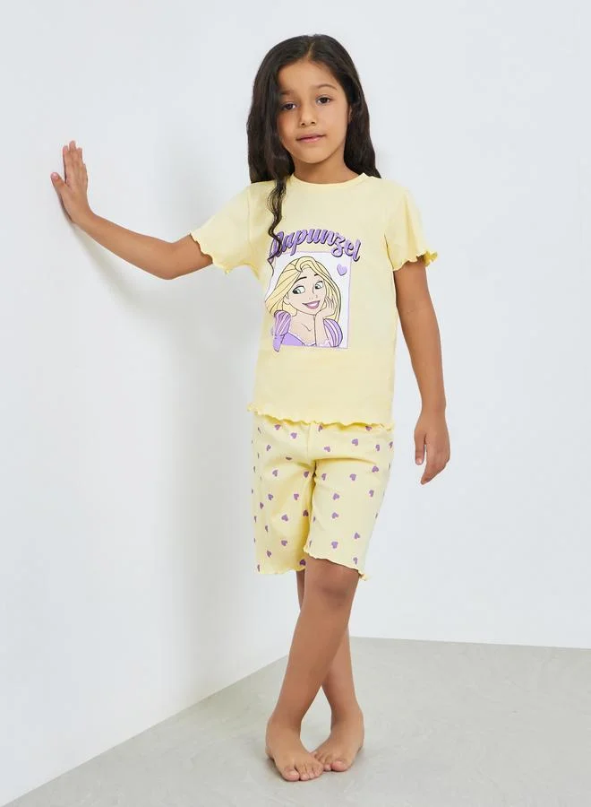 Styli Girls Disney Rapunzel Cotton T-Shirt and Shorts Set