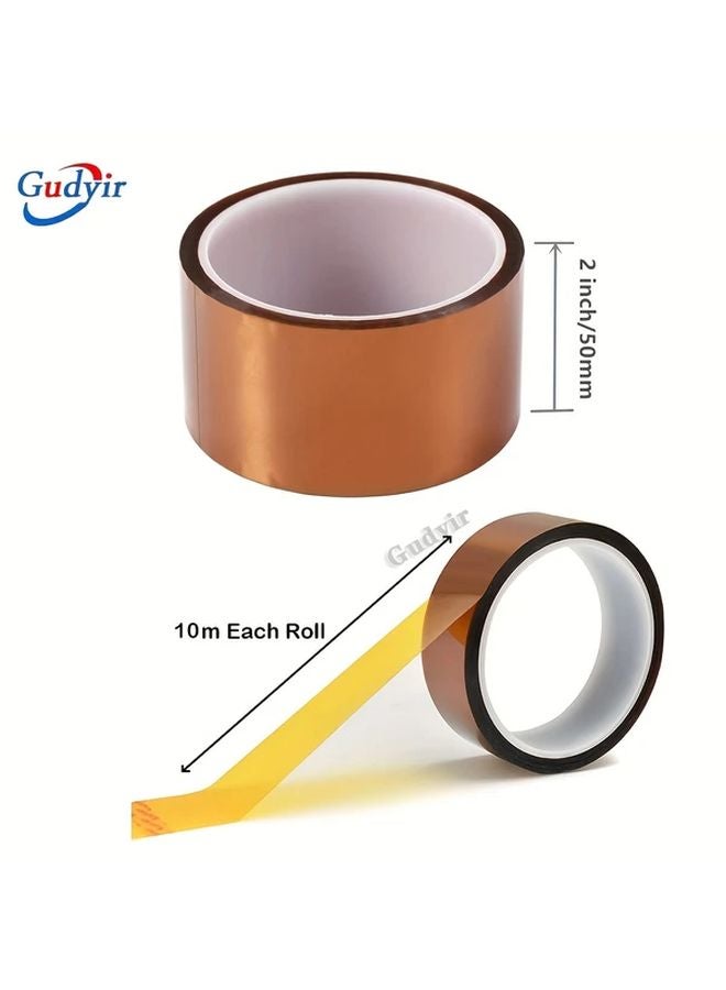 2 Rolls 50mm Wide Polyimide Heat Transfer Tape High Temperature Resistant for Electronics 3D Printers DIY Crafts - Image 3