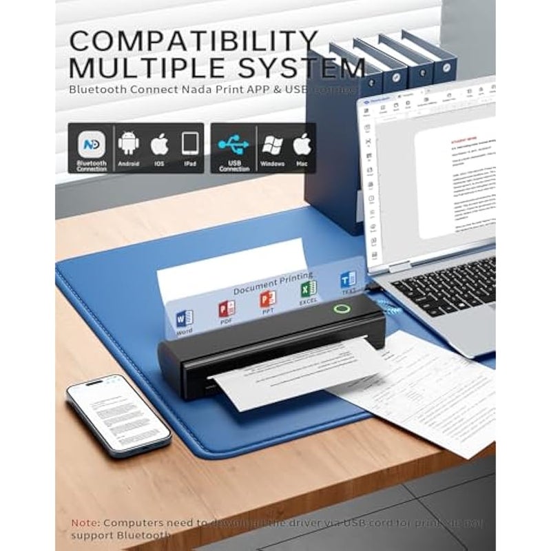 أنكوفو طابعات محمولة لاسلكية N80 حرارية بلوتوث بدون حبر تدعم 8.5 انش × 11 انش مقاس ايه 4، متوافقة مع اي او اس واندرويد واللابتوب للمكتب والمنزل والسيارة - اسود - Image 2
