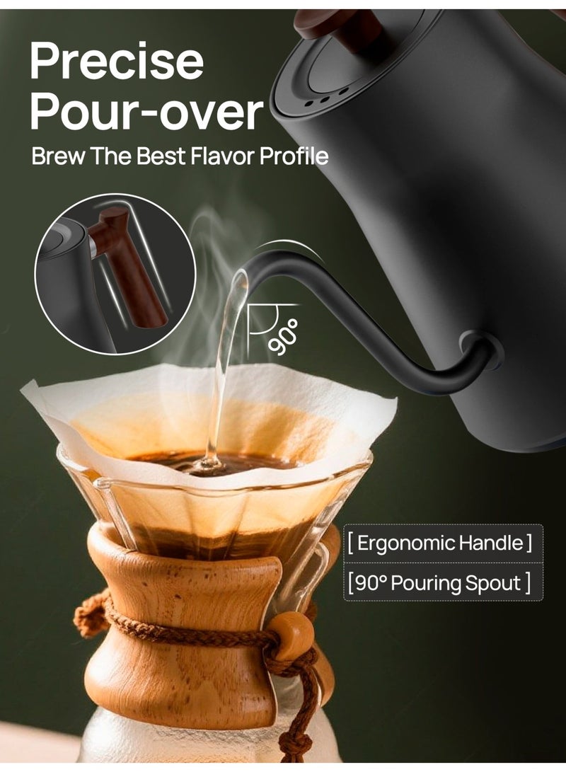 Brutelle Gooseneck Coffee Kettle 900ML Stainless Steel V60 Pour Over Kettle 1200W Power Knob Temperature Control Digital Display Automatic Heat Insulation for Home Office Daily Use - Image 2