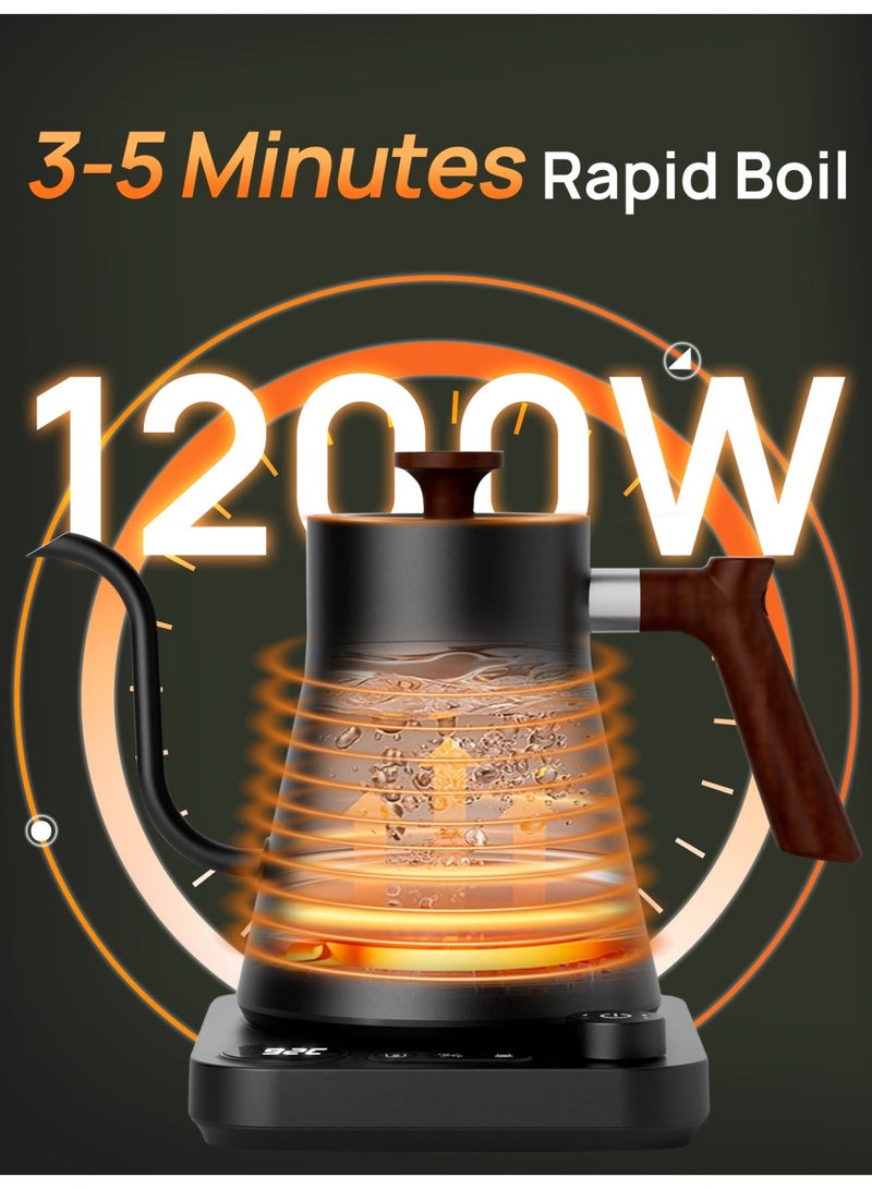 Brutelle Gooseneck Coffee Kettle 900ML Stainless Steel V60 Pour Over Kettle 1200W Power Knob Temperature Control Digital Display Automatic Heat Insulation for Home Office Daily Use - Image 3