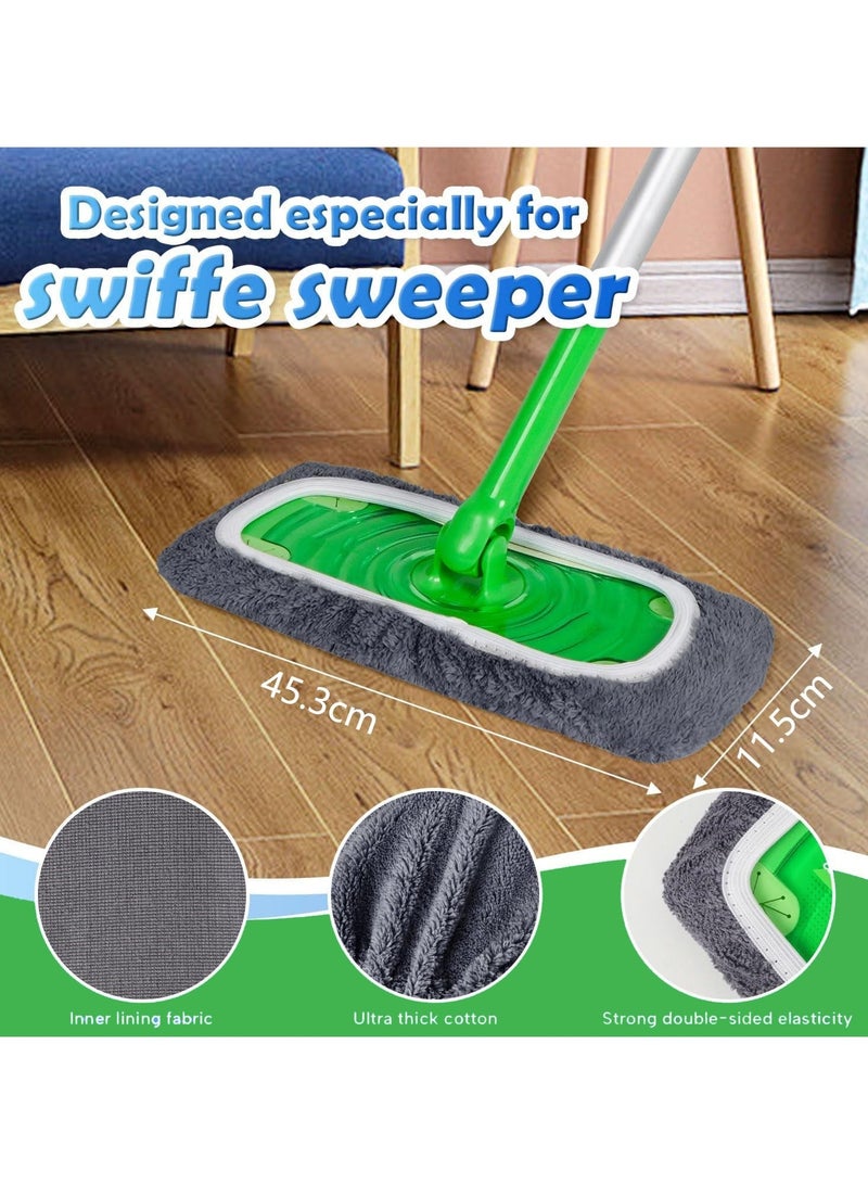 2 Pack Washable Sweeper Pads, Reusable Cotton Mop Refills Eco-Friendly Mop Pad, Wet And Dry Use, Replacement Durable Dust Mop Covers, Multipurpose Floor Cleaning Pads Cotton Mop Refills for Swiffer, Thickened Coral Fleece ,Grey (Mop Not Included) - Image 3