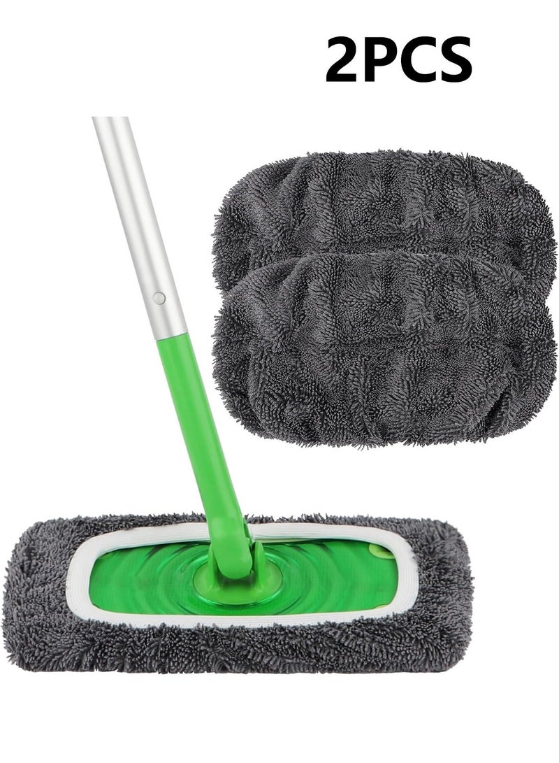 2 Pack Washable Sweeper Pads, Reusable Cotton Mop Refills Eco-Friendly Mop Pad, Wet And Dry Use, Replacement Durable Dust Mop Covers, Multipurpose Floor Cleaning Pads Cotton Mop Refills for Swiffer, Thickened Coral Fleece ,Grey (Mop Not Included) - Image 1