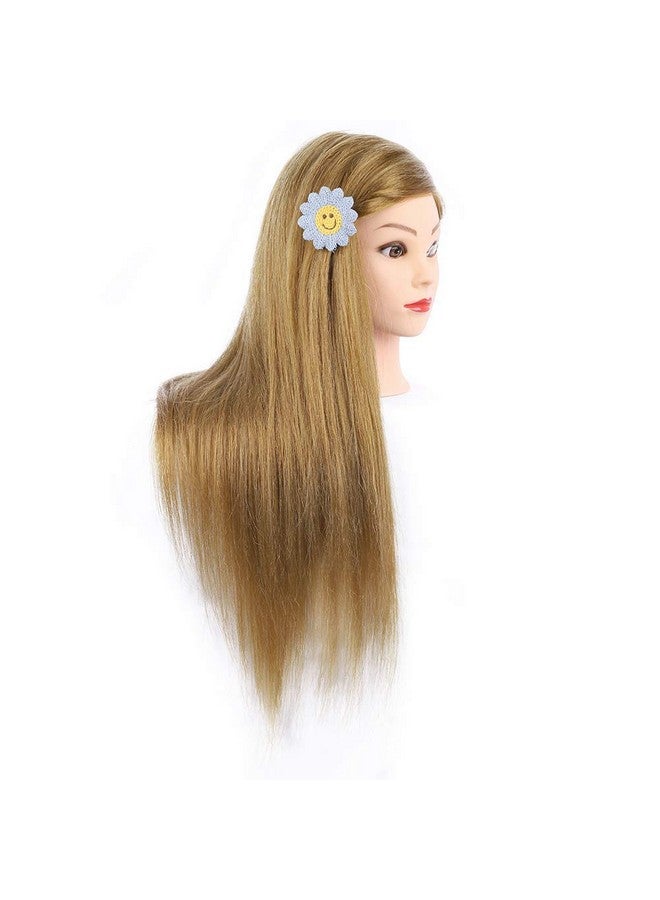 Medo 26 Inch Makeup Mannequin Head Long Straight Hair Dresser & Practice Long Training Head Brown Synthetic Hair With 50% Real Hair Braiding Manikin Head Doll Cosmetology Head And Clamp(Makeup On 27)  - Image 3