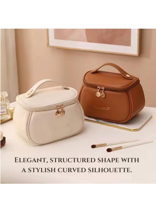 MANTRAVIB Luxury PU Leather Makeup Bag Waterproof Travel Cosmetic Organizer with Handle Dual Zipper Elegant Vanity Case for Brushes, Skincare Toiletries Perfect Gifts for Women Girls Multicolor - Image 4