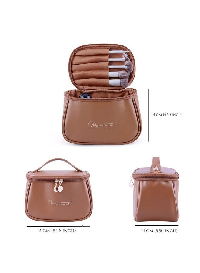 MANTRAVIB Luxury PU Leather Makeup Bag Waterproof Travel Cosmetic Organizer with Handle Dual Zipper Elegant Vanity Case for Brushes, Skincare Toiletries Perfect Gifts for Women Girls Multicolor - Image 2