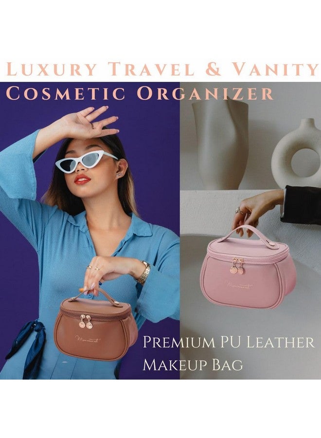MANTRAVIB Luxury PU Leather Makeup Bag Waterproof Travel Cosmetic Organizer with Handle Dual Zipper Elegant Vanity Case for Brushes, Skincare Toiletries Perfect Gifts for Women Girls Multicolor - Image 5