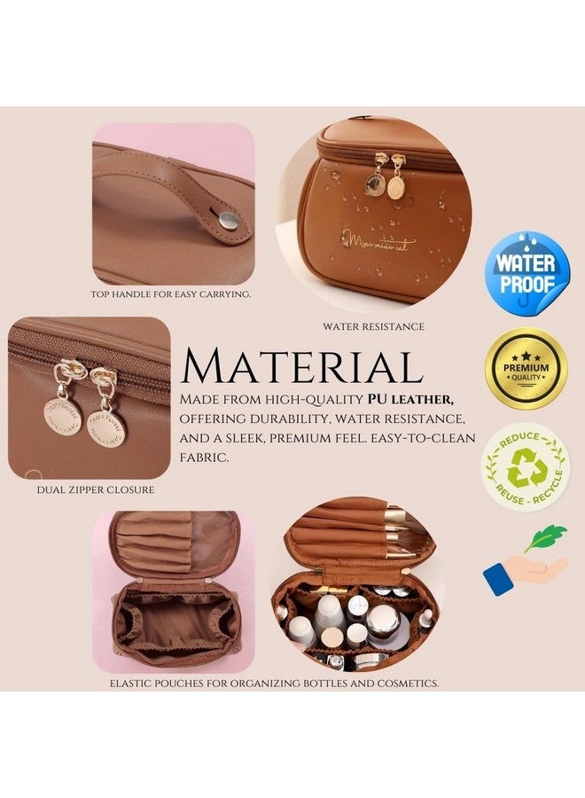 MANTRAVIB Luxury PU Leather Makeup Bag Waterproof Travel Cosmetic Organizer with Handle Dual Zipper Elegant Vanity Case for Brushes, Skincare Toiletries Perfect Gifts for Women Girls Multicolor - Image 3