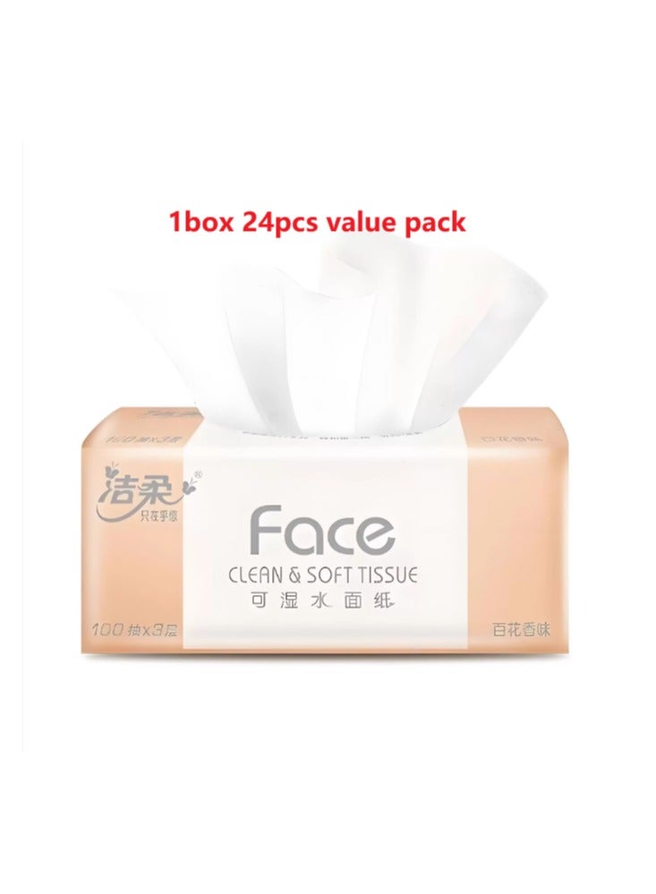 3 Ply Facial Tissue 2400 Sheets in Cube Boxes - Contains 24 Box of 100 Premium Quality Soft and Absorbent Tissues - Image 1