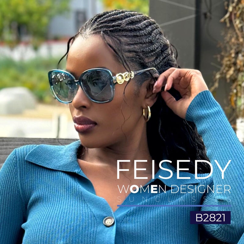 FEISEDY FEISEDY Women's Fashion Sunglasses, Oversized Square Frame with Pearl Sparkling, Polarized UV Protection B2821  - Image 2