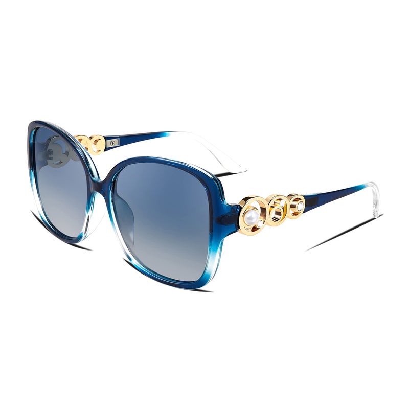 FEISEDY FEISEDY Women's Fashion Sunglasses, Oversized Square Frame with Pearl Sparkling, Polarized UV Protection B2821  - Image 1