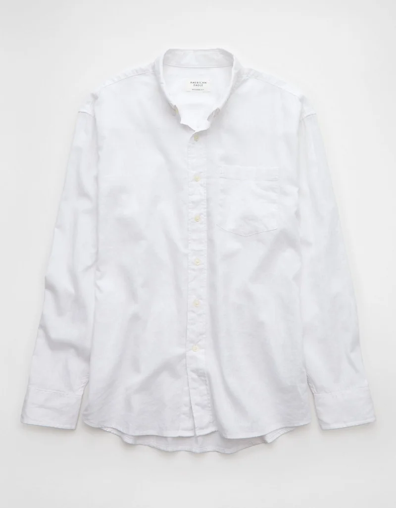 امريكان ايجل قميص مريح بأزرار من مزيج الكتان للارتداء اليومي