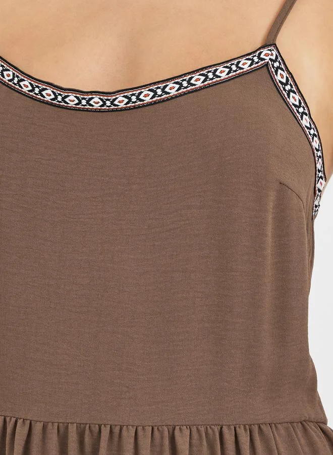 Styli Solid Strappy Tiered Maxi Dress