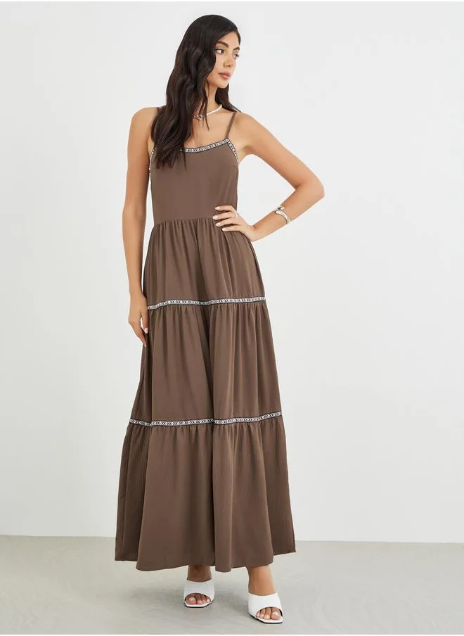 ستايلي Styli Solid Strappy Tiered Maxi Dress