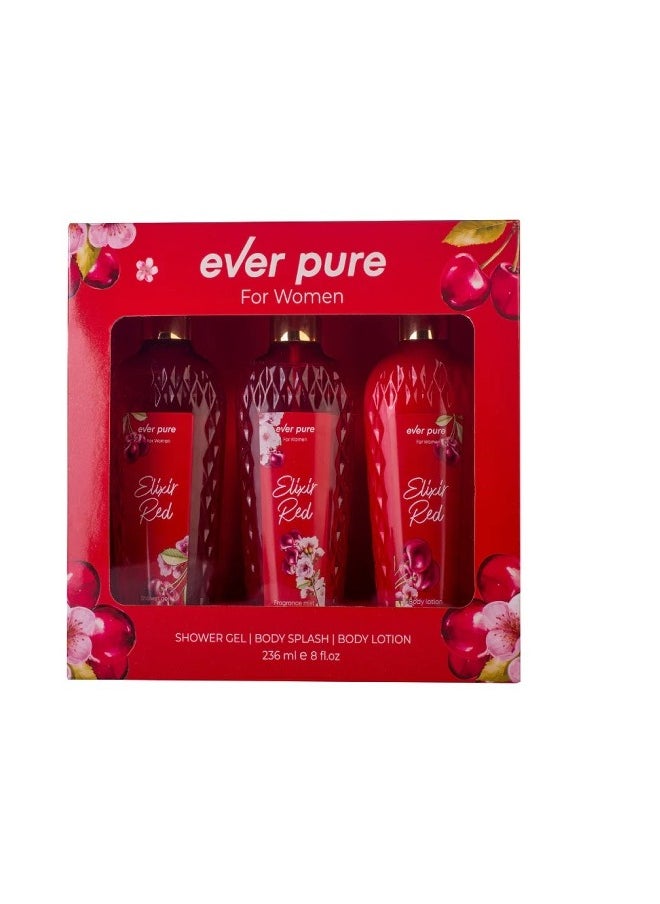 ever pure - elixir red set shower gel 236ml body splash 236ml body lotion 236ml - Image 1