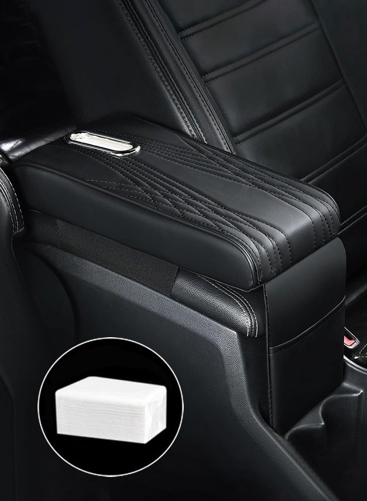 Cohoo Home Car Center Console Cover, Leather Memory Cotton Vehicle Armrest Support Pad, Waterproof Comfortable Vehicle Arm Rest Pad with Tissue Box and Storage Bag - Image 1