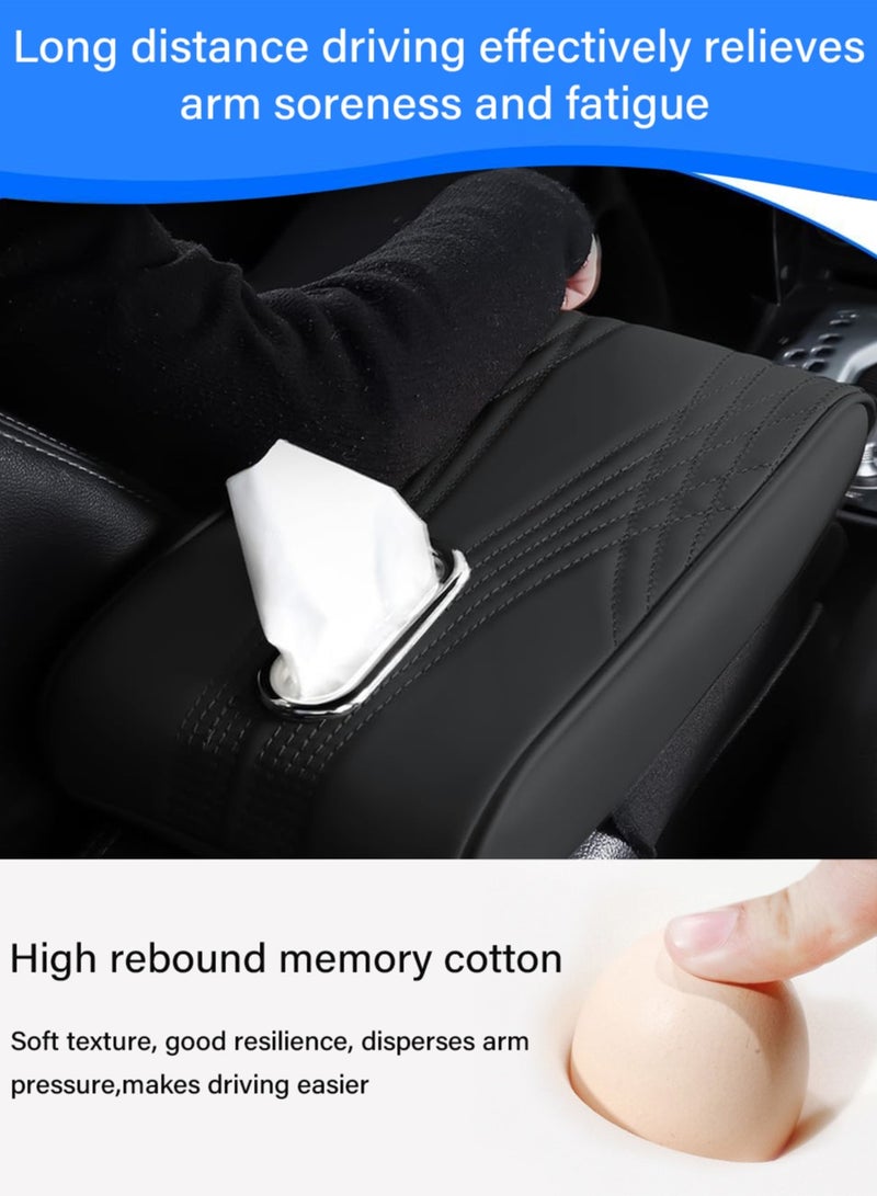 Cohoo Home Car Center Console Cover, Leather Memory Cotton Vehicle Armrest Support Pad, Waterproof Comfortable Vehicle Arm Rest Pad with Tissue Box and Storage Bag - Image 3
