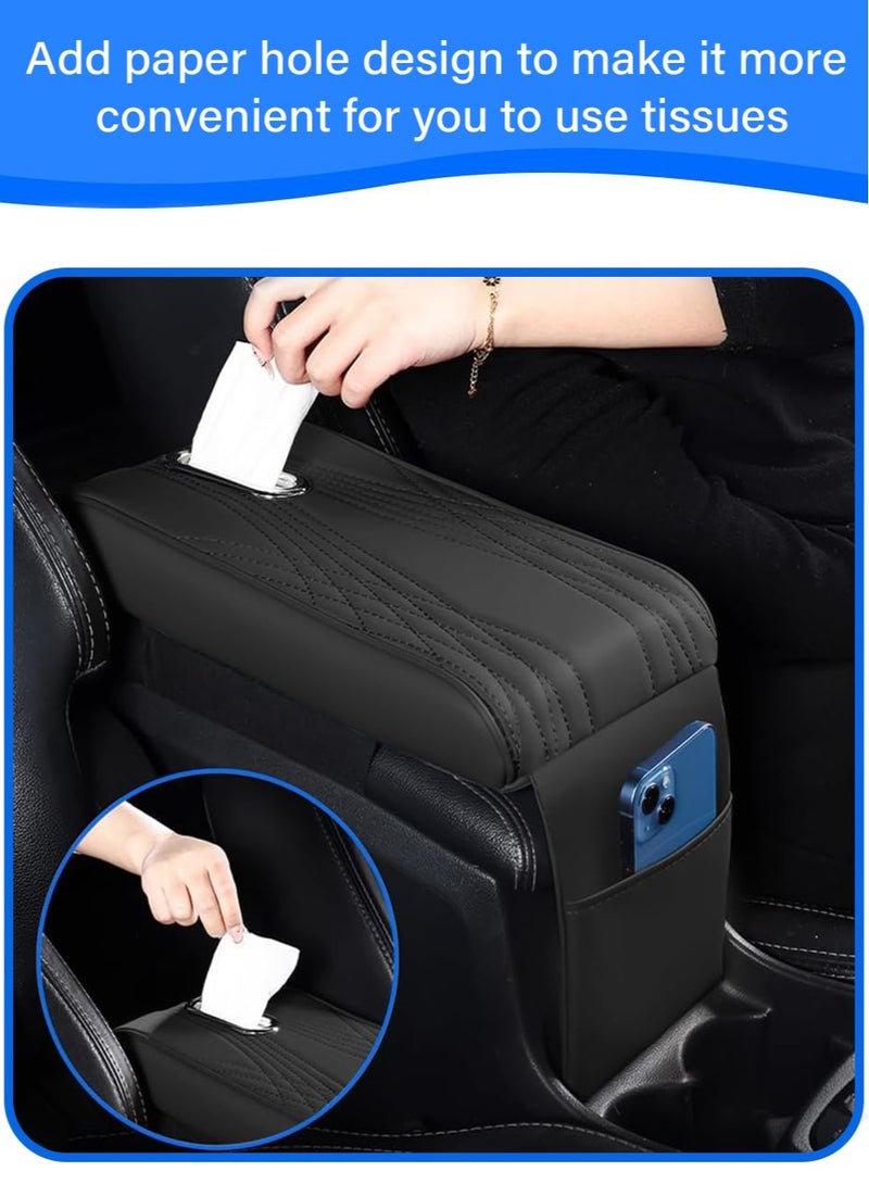 Cohoo Home Car Center Console Cover, Leather Memory Cotton Vehicle Armrest Support Pad, Waterproof Comfortable Vehicle Arm Rest Pad with Tissue Box and Storage Bag - Image 4