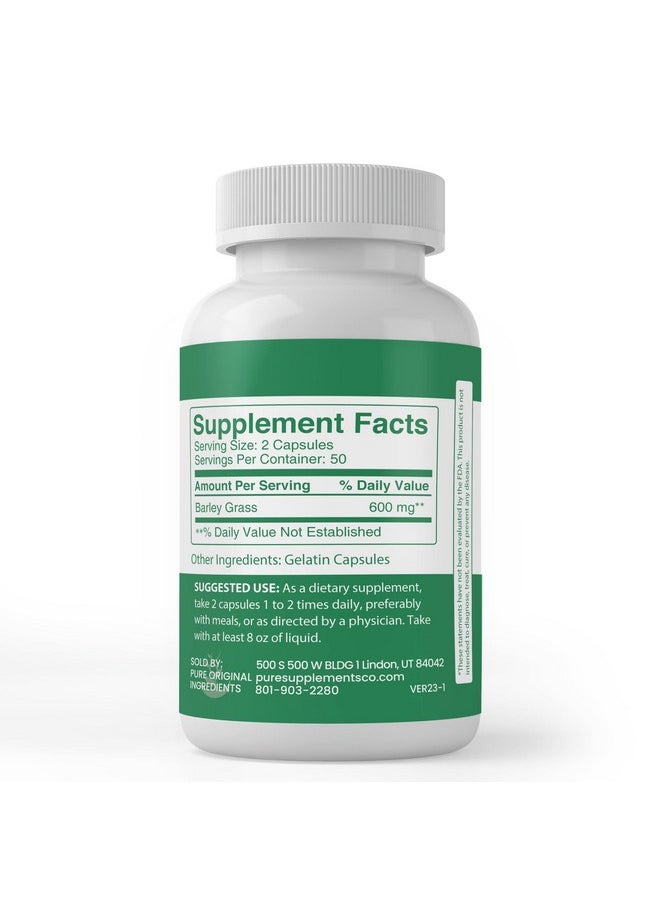 PURE ORIGINAL INGREDIENTS - Barley Grass (100 Capsules) Always Pure No Additives Or Fillers Lab Verified - Image 1