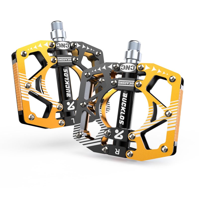BUCKLOS MTB Bike Flat Pedals with Reflectors,Large Platform Mountain Non Slip CNC Aluminum Alloy Bicycle Pedals Sealed Bearing 9/16" Adult - Image 1
