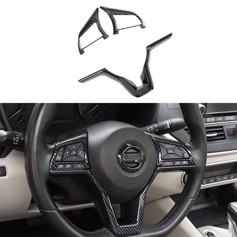MAXDOOL Carbon Fiber Steering Wheel Cover Sequins Frame Trim for Nissan Rogue Altima Sentra Kicks LEAF Versa Interior Accessories(Carbon Fiber) - Image 1