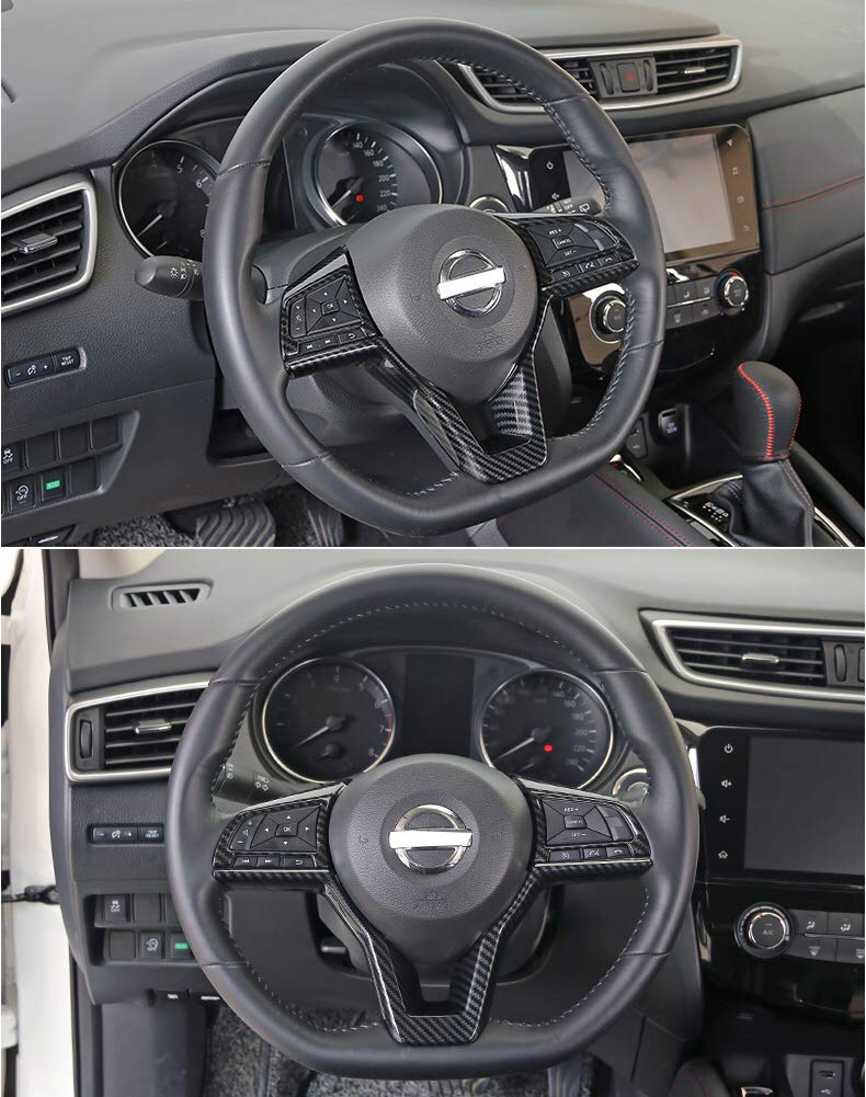 MAXDOOL Carbon Fiber Steering Wheel Cover Sequins Frame Trim for Nissan Rogue Altima Sentra Kicks LEAF Versa Interior Accessories(Carbon Fiber) - Image 3