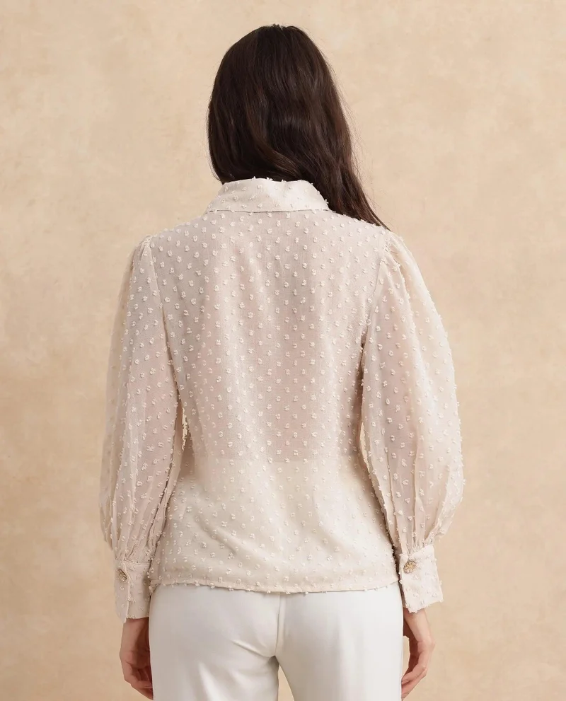 Rareism Women's Collared Top With Ruffle Detail