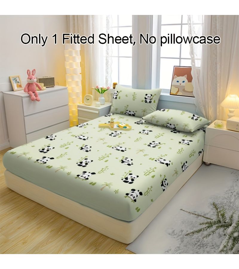 1pc Panda Bamboo Border Pattern Printed Brushed Bed Sheet Fitted Bed Skirt Mattress Cover Protective Cover for Bedroom 39.37 78.74 Inch - Image 4
