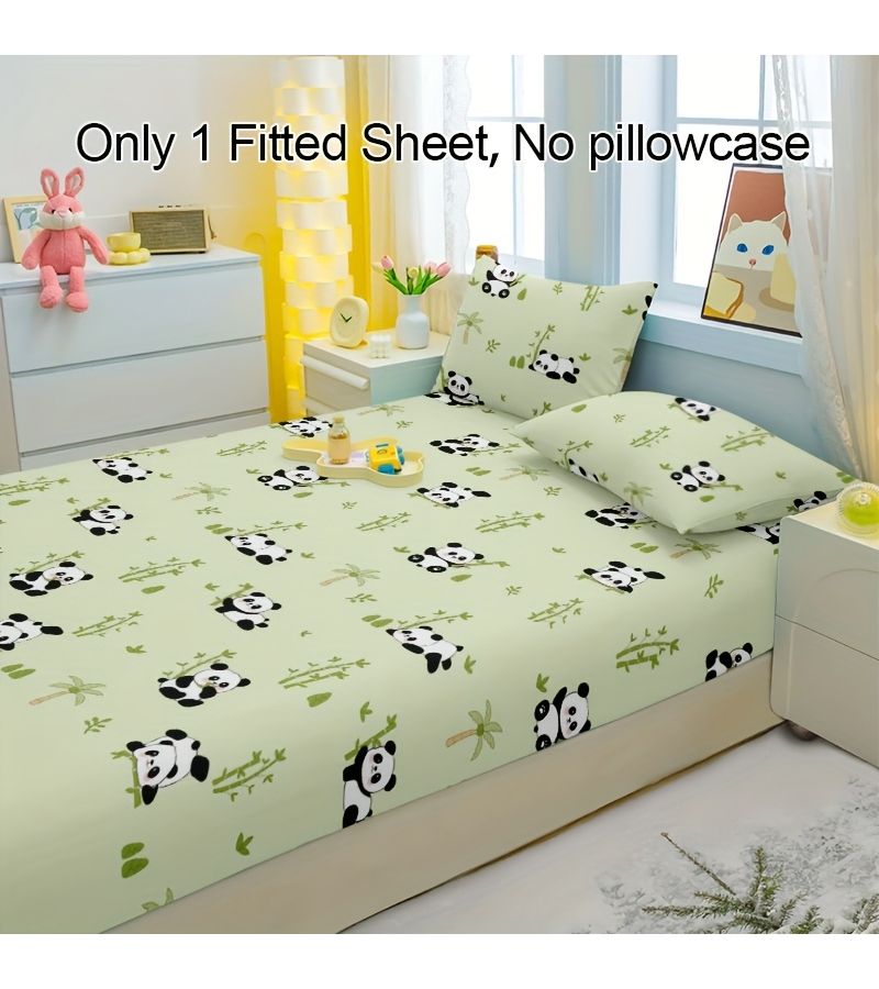 1pc Panda Bamboo Border Pattern Printed Brushed Bed Sheet Fitted Bed Skirt Mattress Cover Protective Cover for Bedroom 39.37 78.74 Inch - Image 5