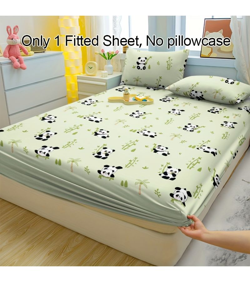1pc Panda Bamboo Border Pattern Printed Brushed Bed Sheet Fitted Bed Skirt Mattress Cover Protective Cover for Bedroom 39.37 78.74 Inch - Image 1