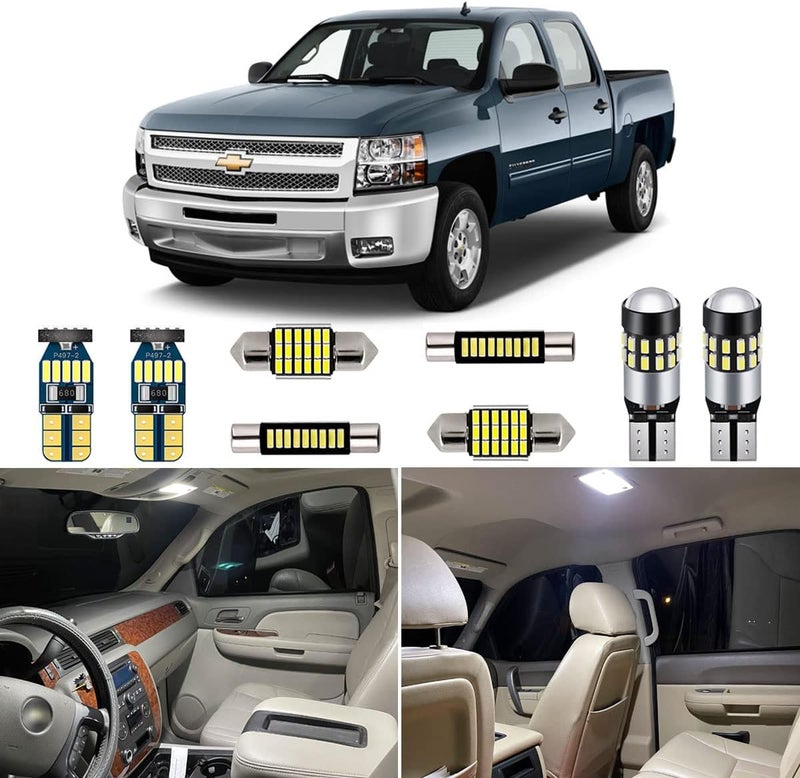 AUTOGINE طقم أضواء LED داخلية بيضاء من AUTOGINE مكون من 12 قطعة لشيفروليه سيلفرادو / جي إم سي سييرا 2007-2013 - Image 1