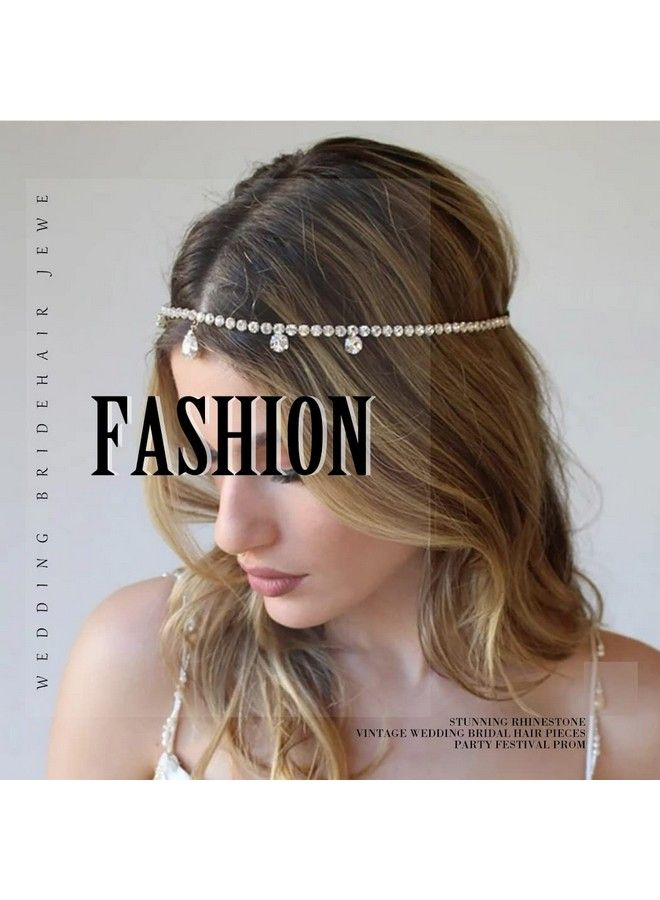 Fdesigner سلسلة رأس الزفاف مزينة بالأحجار الكريمة عتيقة للعروس إكسسوارات شعر بوهو تاج رأس للنساء لمناسبات الحفلات والمهرجانات (فضي بوهو) - Image 3