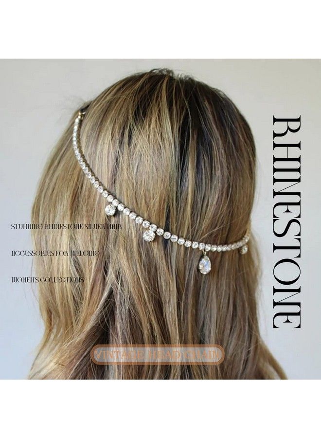Fdesigner سلسلة رأس الزفاف مزينة بالأحجار الكريمة عتيقة للعروس إكسسوارات شعر بوهو تاج رأس للنساء لمناسبات الحفلات والمهرجانات (فضي بوهو) - Image 4