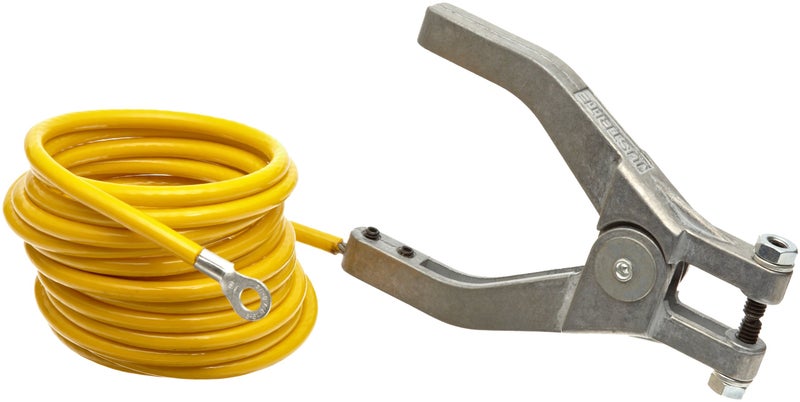 Justrite 08497 10' Long Insulated Grounding Wire with Hand Clamp and 1-4'' Terminal - Image 1
