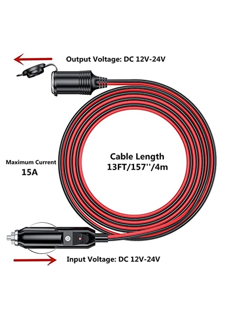 OIMG 13Ft Car Charger Extension Cord 12/24V Car Charger Plug To Socket 16Awg Heavy Duty Extension Cable With 15A Fuse And Led Indicator Car Car Charger Aux Socket Plug  - Image 4