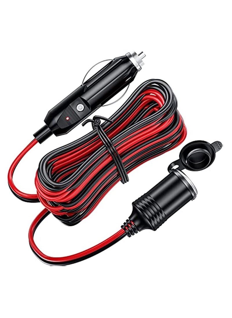 OIMG 13Ft Car Charger Extension Cord 12/24V Car Charger Plug To Socket 16Awg Heavy Duty Extension Cable With 15A Fuse And Led Indicator Car Car Charger Aux Socket Plug  - Image 1