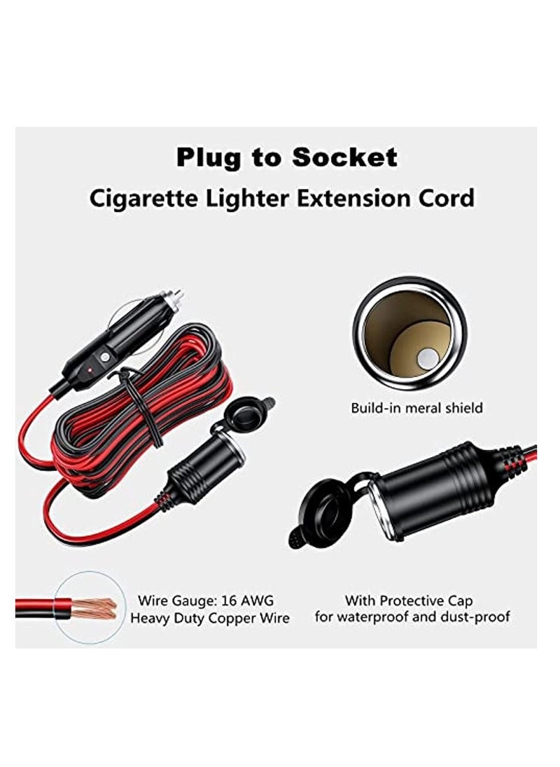 OIMG 13Ft Car Charger Extension Cord 12/24V Car Charger Plug To Socket 16Awg Heavy Duty Extension Cable With 15A Fuse And Led Indicator Car Car Charger Aux Socket Plug  - Image 2